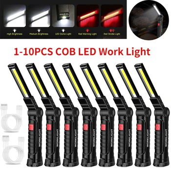 1-10 buah COB LED Senter Taktis USB Rechargeable Torch Lampu Kerja Tahan Air Lampu Gantung Lanterna Magnetik untuk Lampu Malam