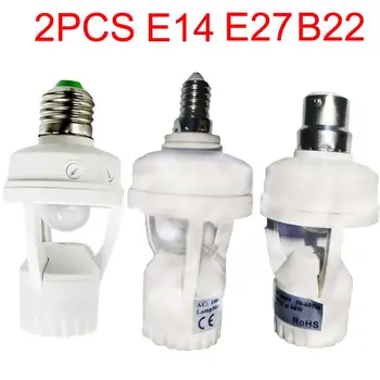 1/2 Buah E27/E14 / B22 Dudukan Bola Lampu Sekrup 100-220V PIR Sakelar Kontrol Sensor Gerak Tubuh Manusia untuk bola lampu soket sekrup