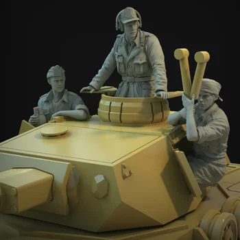 1/35 Resin Tentara Model Pemodelan Dak Tank Tentara Suit 3 Orang GK Mikro Diperkecil Patung Belum Dirakit dan Dicat DIY Mainan