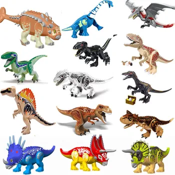 1 Buah Mainan Bata Bangunan Dinosaurus Jurassic Besar T-Rex Carnotaurus Baryonyx Stygimoloch Velociraptor Ankylosaurus untuk Anak-anak