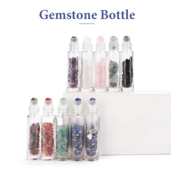 10 buah Botol Rol Batu Permata Alami untuk Minyak Esensial Botol Kristal Penyembuhan Roll-On Isi Ulang Keripik Batu Semimulia