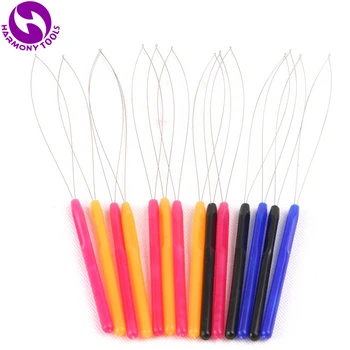 10 buah Campuran Warna Pegangan plastik loop threader alat yang digunakan dengan tang dan manik-manik mikro untuk cincin mikro Ekstensi rambut