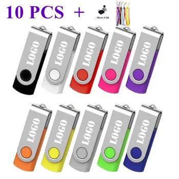 10 Buah / Lot Pen Drive Logo Kustom Stik USB Flash 64GB 128GB Memori usb cle 32GB Flash Drive USB 16GB 8GB 4GB untuk ponsel Micro OTG