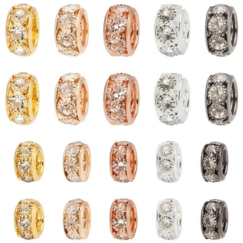10 buah Manik-manik Kristal Berlian Imitasi Lubang Besar Pengatur Jarak Longgar Logam Manik-manik Rondelle Bulat untuk Pembuatan Perhiasan Aksesori Gelang DIY