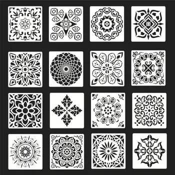 16 Pcs / set 15*15 Cm Mandala Geometri DIY Layering Stensil Lukisan Dinding Buku Tempel Mewarnai Embossing Album Dekoratif Template