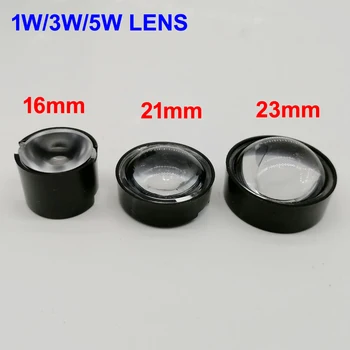 1W 3W 5W Lensa LED Daya Tinggi 14.5 Mm 16mm 21mm 23mm Lensa 60/90/120 derajat dengan dudukan hitam untuk LED CCTV IR daya Tinggi DIY