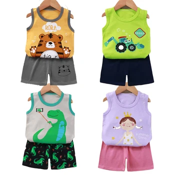 2 Buah Set Anak-anak Set Celana Pendek Rompi Anak-anak T-shirt Katun Musim Panas Pakaian Celana Pendek Anak Laki-laki Perempuan Tanpa Lengan Pakaian Setelan Bayi