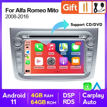 2 Din Android 11 Pemutar DVD Mobil DSP 4+64G untuk Alfa Romeo Mito 2008 Pemutar Mobil Multimedia Keluaran Video Stereo Radio Otomatis GPS Navi FM