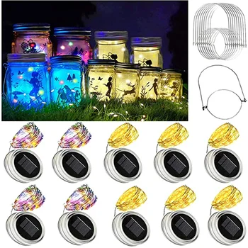 20/10 Tenaga Surya LED Fairy String Light Mason Jar Tutup Lampu Taman Pesta Natal Dekorasi Bercahaya Pernikahan Luar Ruangan