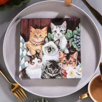 20 buah 33cm Tema Kucing Serbet Kertas Serbet Decoupage untuk Pesta Pernikahan Dekorasi Ulang Tahun Tisu Kayu Kreatif