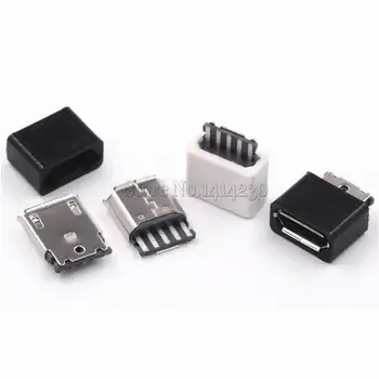 20 Buah DIY Kit Konektor Steker Wanita USB Mikro 5P 5Pin Hitam dan Putih Dengan Jenis Garis Las Cangkang
