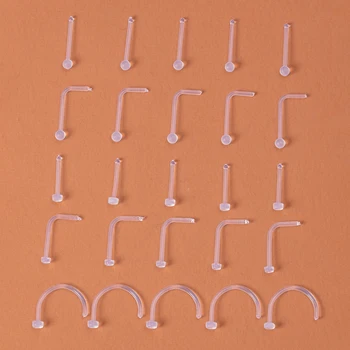 25 Buah Stud Tindik Hidung Fleksibel Akrilik Bening Warna-warni Penahan Stud Cincin Hidung Pin Tulang Bioflex untuk Wanita Pria 20G Perhiasan Tubuh