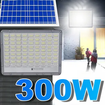 300W Baru Aluminium Daya Tinggi Reflektor Surya Lampu Sorot Luar Ruangan Lampu LED Surya dengan Panel Surya Lampu Dinding Taman Tahan Air