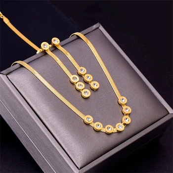 316L Stainless Steel Baru Fashion Perhiasan Zircon Mengukir Angka Romawi Pesona Rantai Kalung Gelang Anting-Anting untuk Wanita