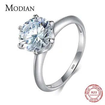 3Ct Modian 2021 Cincin Perak Murni 925 Perhiasan Klasik Pertunangan Pernikahan Mode Enam Cakar Bening untuk Wanita