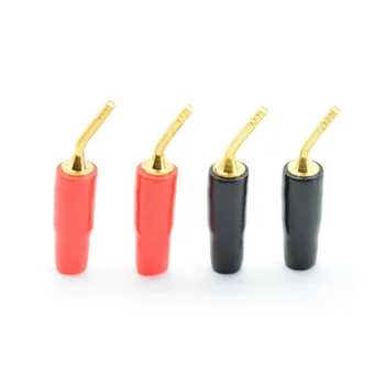 4 buah / banyak 2 Mm Merah & Hitam Berlapis Emas Tembaga Pisang Colokan Adaptor Speaker Audio Kawat Kabel Konektor Bengkok Pin Colokan