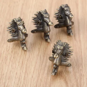 4 Buah Kotak Hadiah Perhiasan Kepala Kuda Perunggu Antik Kotak Kayu Pelindung Sudut Kaki Dekoratif 39*24mm