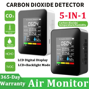 5/3 In 1 Monitor Udara CO2 Detektor Karbon Dioksida Gudang Kualitas Udara Suhu Kelembaban TVOC HCHO Monitor Pengukur