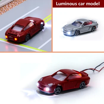 5 Buah Miniatur Model Mobil Bercahaya Skala 1:75-1: 200 untuk Meja Pasir Bangunan Kereta HO Bahan Pemandangan Kereta Api Kit Diorama