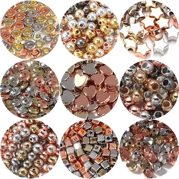 50-300 buah / Lot Manik-manik CCB Bulat Bintang Hati Manik-manik Lubang Besar untuk Membuat Perhiasan Manik-manik Pengatur Jarak Longgar Aksesori Kalung Gelang DIY