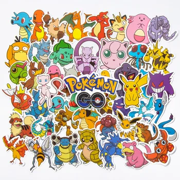 50 buah Stiker Anime Pokemon Stiker Skateboard Gitar Tahan Air Paket Stiker Lucu Kulit Laptop Casing Ponsel Anime Mainan Anak-anak