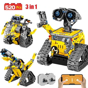 520pcs 3 In 1 Kota Teknis RC Robot Excavator Balap Mobil Blok Bangunan Remote Control Bulldozer Truk Batu Bata Mainan untuk Anak-anak
