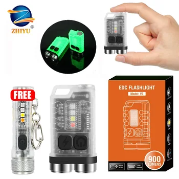 900LM V3 EDC Senter LED Senter Gantungan Kunci Portabel Mini dengan Magnet Lampu UV Lampu Saku Berkemah Mendaki Lampu Kerja Isi Ulang