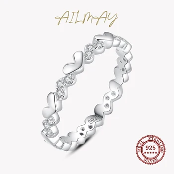 Ailmay Hot Sale Solid 925 Sterling Silver Stackable Cincin Hati Sederhana Cincin Indah Fashion untuk Wanita Hadiah Perhiasan Pernyataan