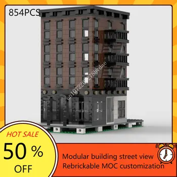 Apartemen New York Modular MOC Kreatif Street View Model Blok Bangunan Arsitektur DIY Pendidikan Perakitan Model Mainan Hadiah
