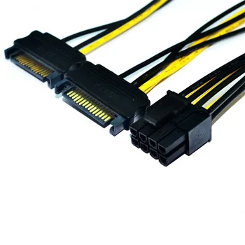 AT Dual 15Pin SATA Pria ke PCI-E PCIe Kartu Tampilan Video Grafis PCI 8Pin 18AWG Kabel Catu Daya Pria DIY PC Kabel