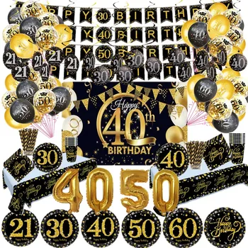Balon Selamat Ulang Tahun ke-40 30 40 50 60 Tahun Dekorasi Pesta Ulang Tahun Dewasa Empat Puluh Pria Wanita Ulang Tahun Mawar Emas Hitam