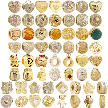Baru 925 Sterling Silver Warna Emas Malaikat Lebah Madu Terjalin Cinta Hati Mahkota Robot Charm Bead Fit Pandora Gelang Perhiasan Hadiah