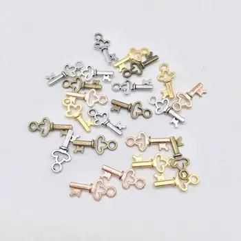 Baru Kedatangan 100 Buah Pesona Kunci Kecil Lucu 4 Warna 13. 5X16X2 Mm Cocok untuk Temuan Perhiasan Buatan Tangan DIY