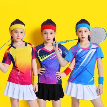Baru Olahraga Anak-anak Badminton Suit Lengan Pendek Gadis Tenis Meja Kemeja Rok Ping Pong Pakaian Anak Voli Kit Tshirt