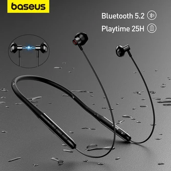Baseus Neckband Earphone Bluetooth 5.2 Headphone Nirkabel Adsorpsi Magnetik Leher Gantung In-Ear Earbud Olahraga Permainan Musik Hi Fi