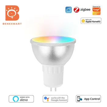 Benexmart TUYA Zigbee GU5. 3 Lampu Sorot LED Pintar Bohlam Lampu yang Dapat Diredupkan Alexa Google Lampu Hias Rumah 110V 220V Lampu