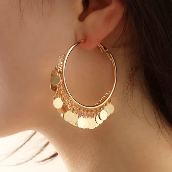 Blijery Anting-Anting Hoop Rumbai Logam Payet Emas Mode Baru Anting-Anting Temperamen trendi Mewah untuk Hadiah Perhiasan Wanita