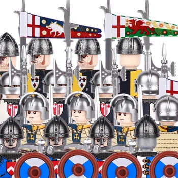 Blok Bangunan Ksatria Kastil Militer Abad Pertengahan Figur Tentara Tentara Roma Zaman Pertengahan Mainan Bata Senjata Perisai Pedang Spartan
