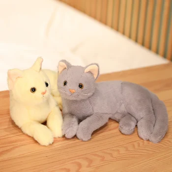 Boneka Kucing Mewah Boneka Warna Murni Abu-abu Putih Kuning Mainan Anak Kucing Hewan Peliharaan Mainan Hadiah Anak-anak Kucing Mewah Kawaii Sangat Rawan
