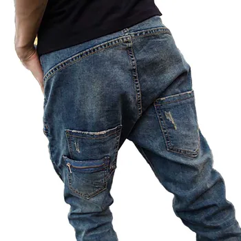 Celana Jeans Tua Dicuci Retro Jepang Celana Harem Hip Hop Longgar Antik Pria Celana Panjang Ramping Kaki Kurus Ukuran Besar Pakaian Pria