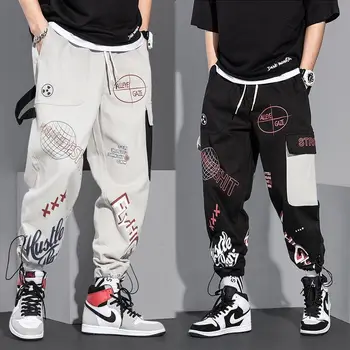 Celana Pria Celana Kargo Musim Semi dan Musim Gugur Celana Kasual Hip Hop Fashion Pria Celana Olahraga Lari Pria Serut Korea Longgar