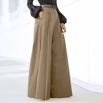 Celana untuk Wanita Celana Palazzo Musim Panas Dicetak Katun Cropped Linen Celana Baggy Nyaman dengan Saku Mode Elegan Pesta Tinggi