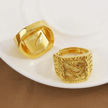 Cincin Elang Warna Emas 24K Asli 100% Murni untuk Pria Perhiasan Wanita Saudara Cincin Jari Pernikahan Pertunangan Terbuka Cincin Oro Puro De 24k