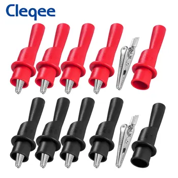 Cleqee 10 Buah Klip Buaya Insulasi dengan Klem Buaya Logam Soket 2mm Aksesori Elektronik untuk Multimeter 1000V / 10A