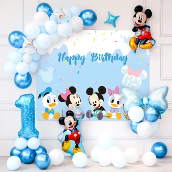Dekorasi Ulang Tahun Mickey Mouse Disney Dekorasi Pesta Favorit Bayi Perempuan Kombinasi Balon Nomor Ulang Tahun Diy Hadiah Baby Shower untuk Anak Laki-laki