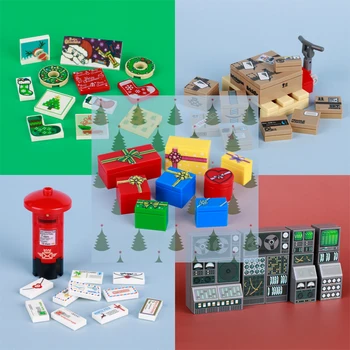 DIY Dicetak Bagian Blok Bangunan Natal Dekoratif Poster Kotak Hadiah Kotak Surat Surat Paket Komputer Mini Batu Bata Mainan Anak