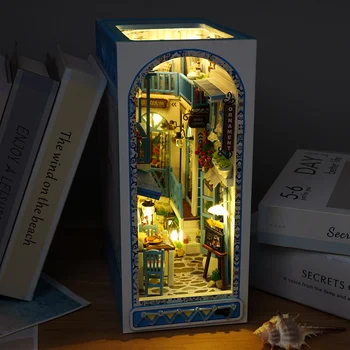 Diy Rak Sudut Buku Kayu Sisipan Kit Bangunan Miniatur Rumah Laut Rak Buku Perakitan Rak Buku untuk Orang Dewasa Hadiah Ulang Tahun Anak Perempuan