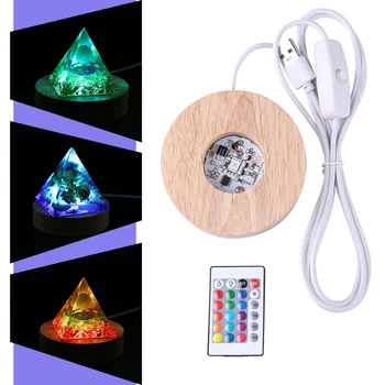 Dudukan Kayu Bulat Dasar Lampu LED untuk Ornamen Meditasi Chakra Reiki Penyembuhan Generator Energi Orgonit Kristal Piramida Orgone