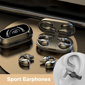  Earphone Konduksi Tulang Baru Bluetooth 5.2 Ear Clip On Ear Earring Headphone Nirkabel Headset Olahraga Pengait Telinga dengan Mikrofon