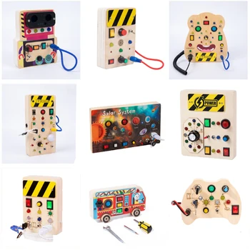 Elektronik Sibuk Papan Woodiness Montessori Mainan Balita LED Percobaan Pendidikan Ruang Switch Piring Awal Pendidikan Mainan Hadiah